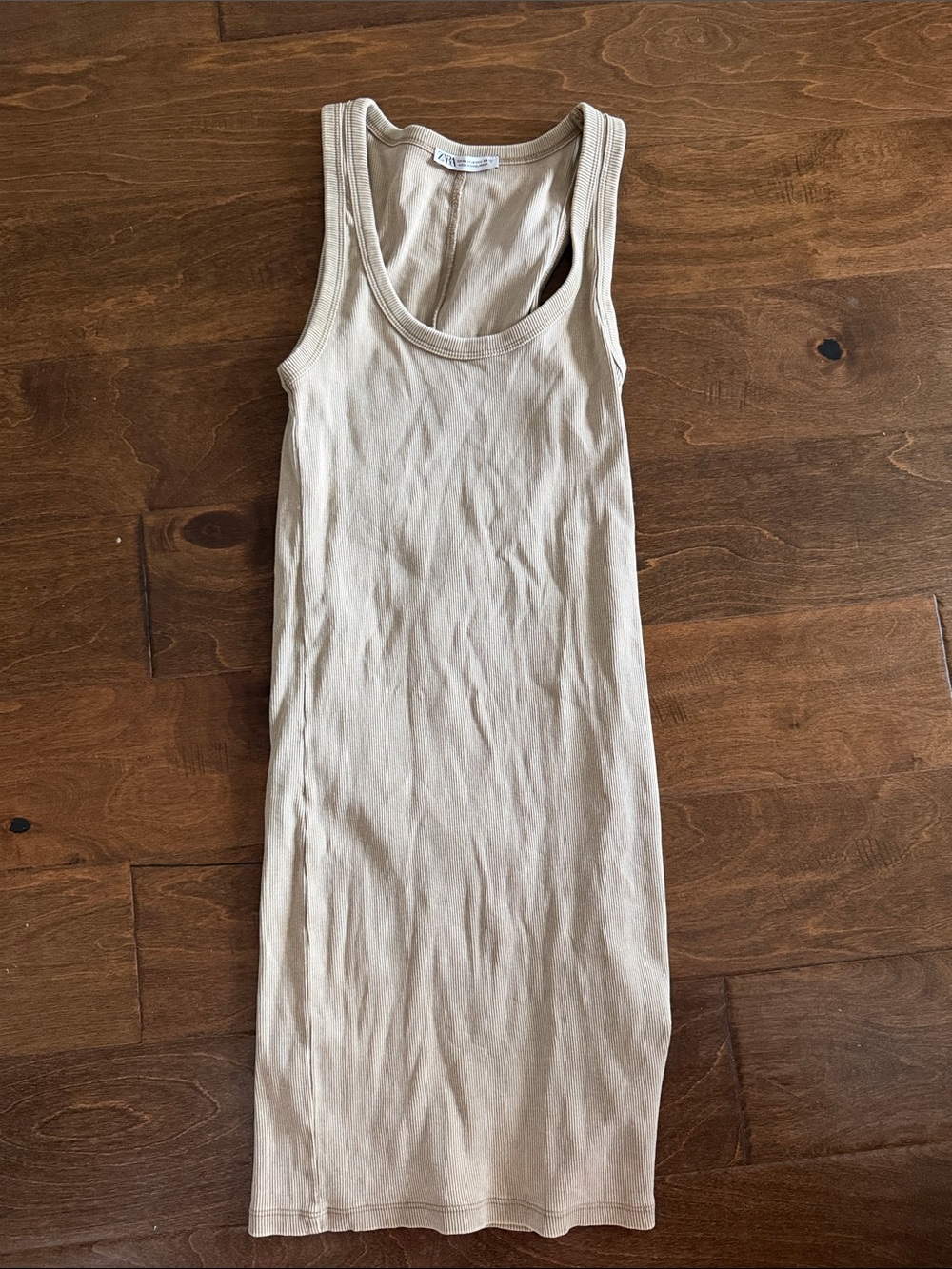 Zara Beige Ribbed Tank Midi Dress